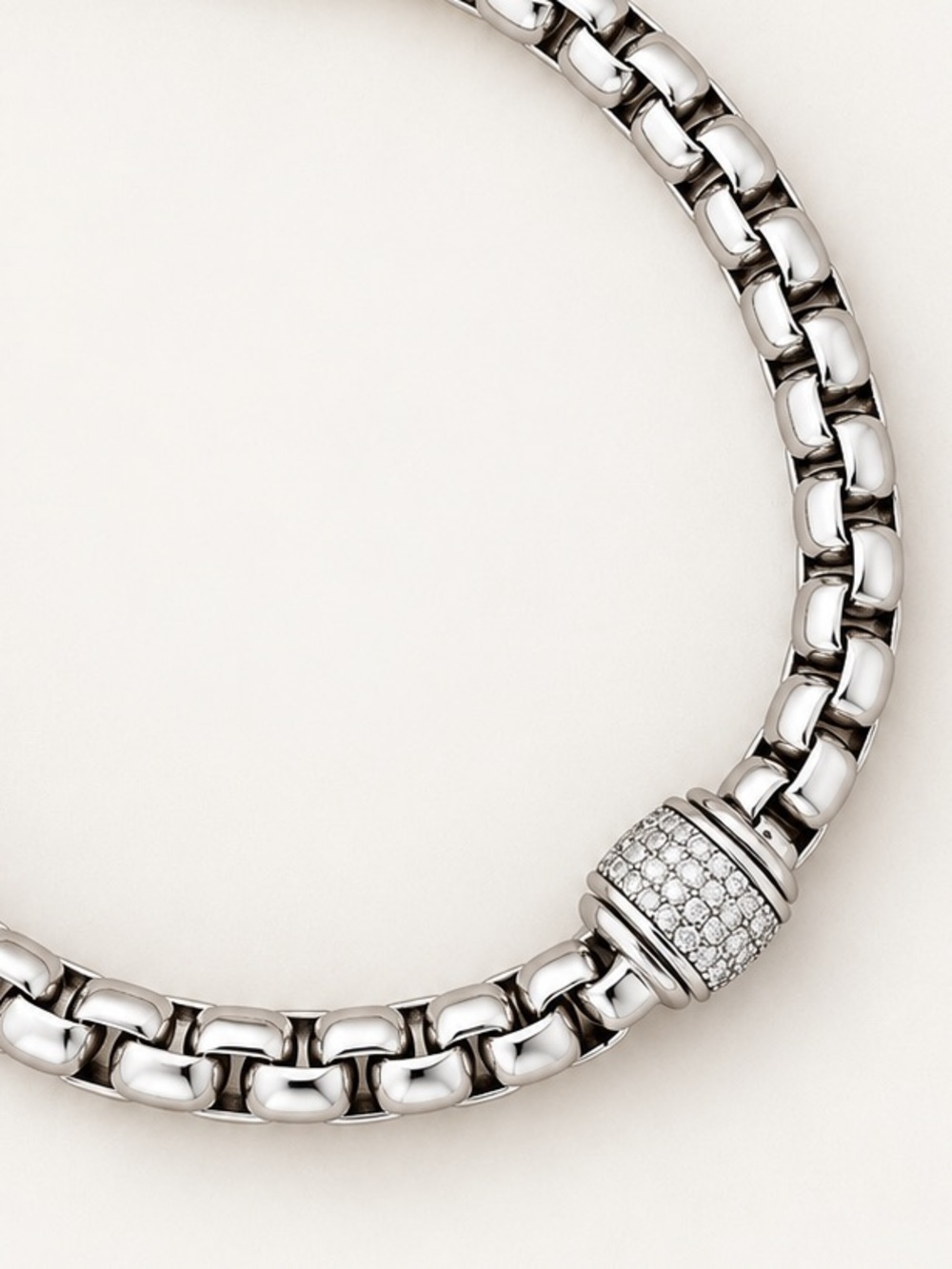 Real Zircon Chunky Link Bracelet Platinum Plated Rhodium Pave Silver 7.1”